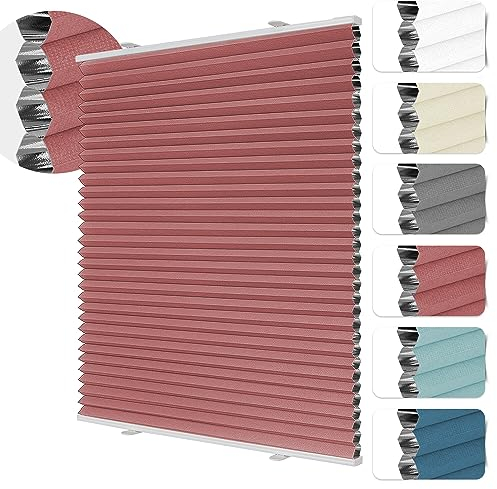 HOMEDEMO Wabenplissee Plissee ohne Bohren Klemmfix Verdunklung Thermo Zweifarbig Weinrot 60 x 120cm(BxH) Faltrollo 100% Blickdicht, Sonnenschutz & Schallschutz Plisseerollo für Fenster & Tür