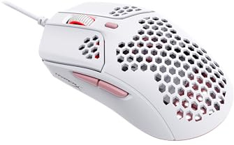 HyperX Pulsefire Haste Gaming-Maus – Ultraleicht, 59g, Wabenschale, Hex-Design, Hyperflex-Kabel, bis zu 16.000 DPI, 6 programmierbare Tasten Weiß/Rosa Einheitsgröße