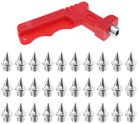 eMagTech 30 Pièces 7mm Pointes de Chaussures de Piste avec Clé à Crampons Pointes en Acier de Remplacement pour Chaussures de Sport Saut en Longueur Athlétisme Sprint Argent