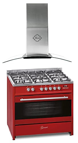 GURARI Gas Elektro Standherd GCH E 911 R+ GCH T 465 IS 90 BL Prime, 90 cm/Range Coocker / 121L / 8 Funktionen/Erdgas/Propangas+ Dunstabzugshaube 90 cm 1000m³/h TouchControl