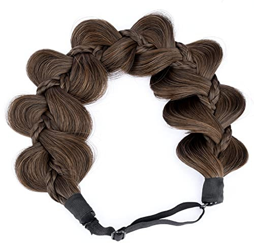 BOBIYA Kinky Kürbis Synthetisches Haar Geflochtenes Stirnband Breite Geflochtene Zöpfe Elastisches Stretch Stirnband für Frauen Mädchen (Kupfer Braun)