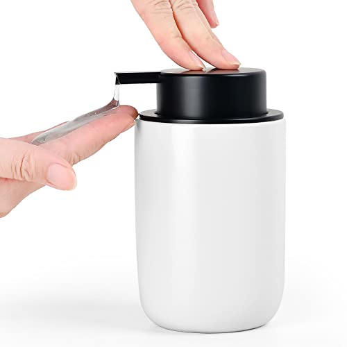 Seifenspender Umlaca Spülmittelspender,Nachfüllbarer Soap Dispenser Keramik 350ml,Großer Pumpenkopf lässt Sich leicht drücken,Geeignet für Küche,Bad (Mattes Weiß Flüssigseifenspender)