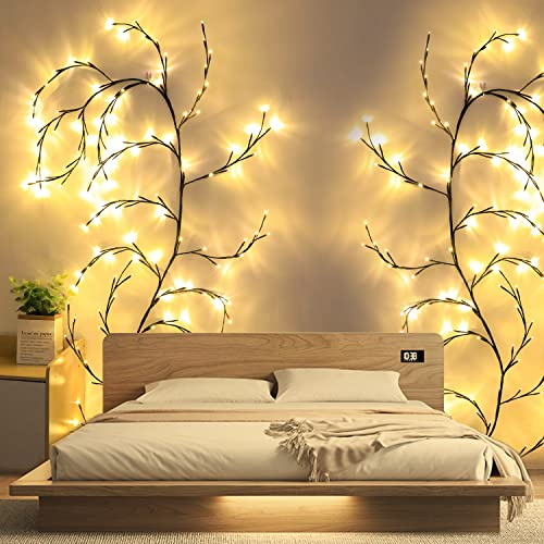 KIYTARBOO Bricolaje Willow Vine, vid de sauce iluminada, luces de árbol, ramas, luces de 144 ledes, cadenas de luces para habitación, Navidad, decoración de pared, decoración de interior dormitorio