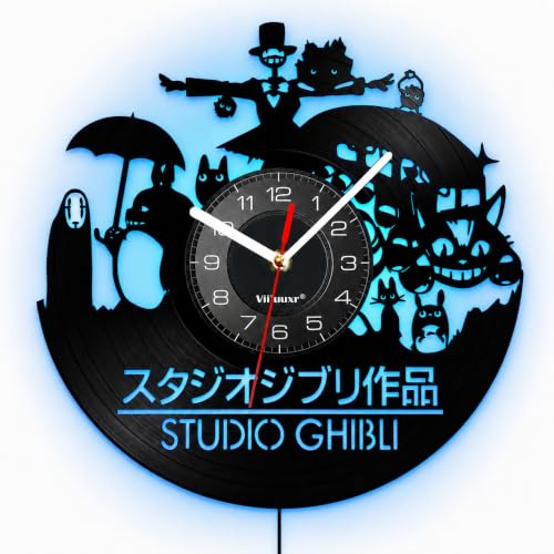 Viiluuxr LED-Fantasy-Wanduhr 30 cm, leise Vinyl-Uhr, Anime-Märchenwelt | LED-Fantasy-Wanduhr im Anime-Märchenstil, 30 cm, 7 Farben per Fernbedienung und USB für Gamingzimmer und Heimkino