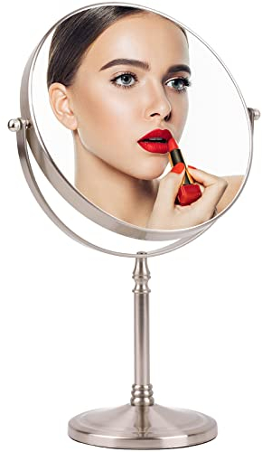 Ohotecy Specchio da Trucco 20 cm con Ingrandimento 1/10X Specchio Cosmetico AISI304 Grande Piano da Tavolo Girevole su due Lati con Finitura Cromata