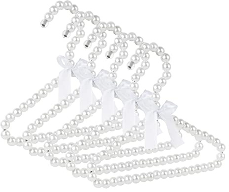 Adorila 5 Pack Pearl Hanger Kids, Small Pearl Beads Bow Clothes Hangers, Elegant Standard Hangers for Children Pet Dog (White)