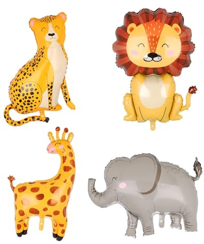 4 Stücke Dschungel Safari Luftballons Riesiger Löwe Leopard Elefant Giraffe Helium Folienballon Jungle Tierballons Theme Party Deko