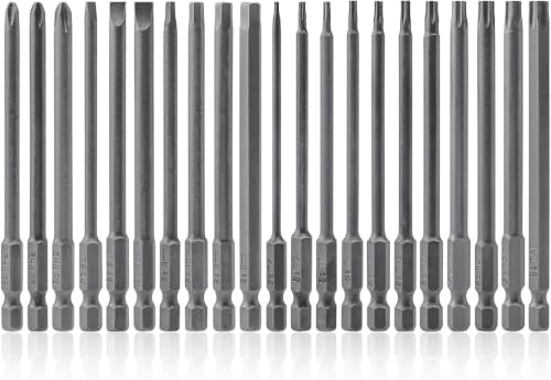 Mesee 21 Stück Magnetische Schraubendreher Bits, 1/4 Zoll Sechskantschaft Lang Schraubendreher Werkzeuge, Torx -Kopf + Sechskantkopf + Kreuzkopf und Flachem Kopf Schraubendreher Bit Set, 100 MM