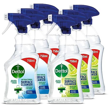 Dettol Antibacterial Disinfectant Surface Cleaner | Original + Mint and Lime Fragrance | Pack of 6 | 6 x 750ml | Total of 4.5L
