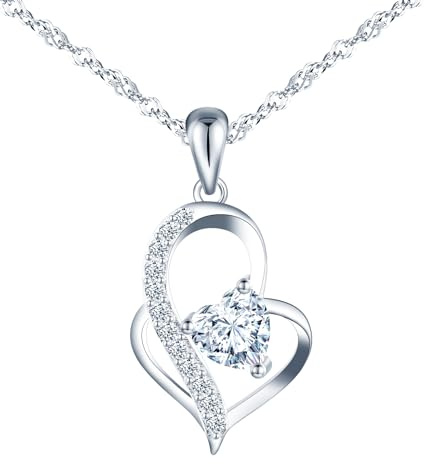 feilok Collar colgante de Zirconia en forma de corazón collar femenino 925 plata esterlina