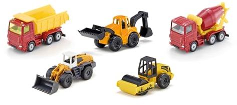 siku 0496, Set Baustelle, 5 Spielzeugfahrzeuge für Kinder, Geschenk für Jungen und Mädchen, Metall/Kunststoff, Mehrfarbig