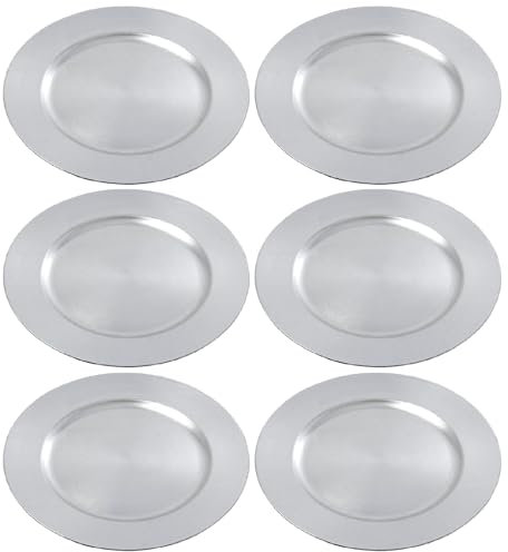Acan Tradineur Lot de 6 Assiettes Réutilisables Rondes en Plastique Plat Plat Décoratif Plateau de présentation de Bonbons de Noël Nougat Gâteaux Argenté Ø 32,8 cm