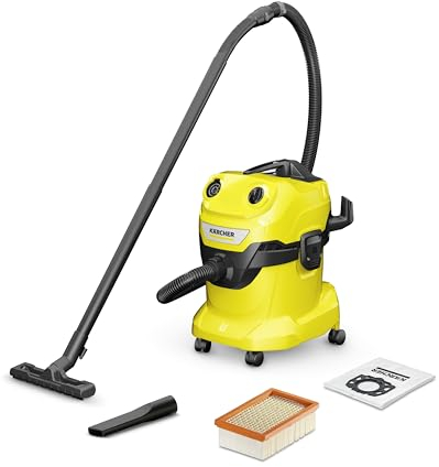 Kärcher WD 4 Wet & Dry Vacuum Cleaner, power: 1000W, plastic container: 20l, suction hose: 2.2m, blower function, flat pleated filter, floor and crevice nozzle