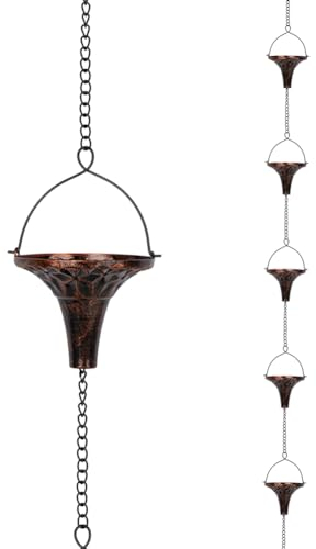 giole 3,6 m Regenkette für den Außenbereich, mit 12 trichterförmigen Bechern, verstellbare Regenkette für Dachrinnen, Traufen, Abflüsse, Ersatz-Fallrohre