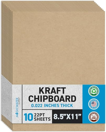 10 Chipboard Sheets 8.5 x 11 inch - 22pt (Point) Light Weight Brown Kraft Cardboard for Scrapbooking & Picture Frame Backing (.022 Caliper Thick) Paper Board | MagicWater Supply