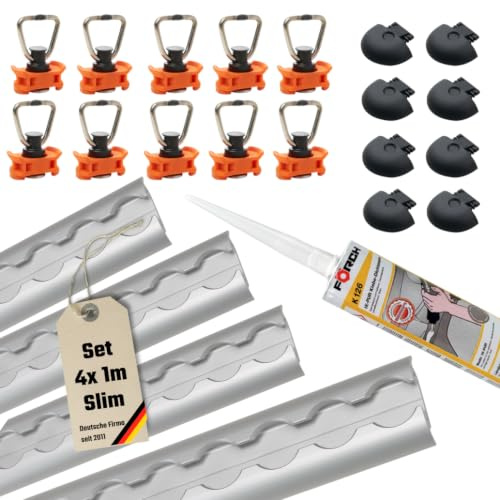 LOADCARE Starterset 4X Airlineschienen halbrund Slim 1 Meter 8 Endkappen schwarz 10x Fittinge orange Airlineschienen Kleber