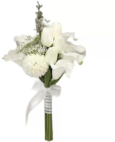 Weiße Calla-Lilien mit Tulpen, Kleiner Strauß Hochzeitsblumen für Birde, Brautjungfern, Blumenstrauß, Hochzeit (weiß)