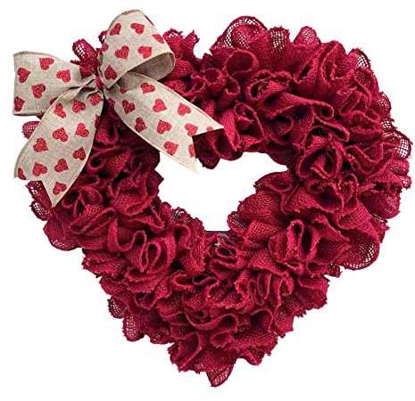 Nishiyuenyi Corona del día de San Valentín de 40 cm, Ventana de Corona en Forma de corazón para Colgar en la Puerta con Adorno de Lazo para el Regalo de Boda del