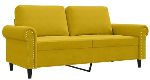 vidaXL Sofa 2 Sitzer, Couch mit Metallgestell Rückenkissen, Relaxsofa für Wohnzimmer, Polstersofa Samtsofa Zweisitzer Loungesofa, Gelb Samt