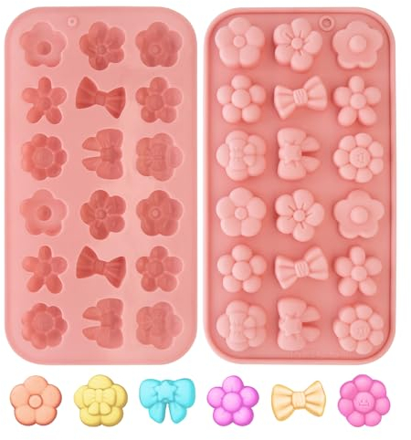 CHEERYMAGIC Silicone Flowers Molds, Chocolate Moulds 18 Cavity 3D Non-Stick Food Grade Silica Gel Mould for Wax Melts Ice Cube Soap Candy Biscuit Cake Decor Dessert Baking DIY Tools A6-HDTPMJ