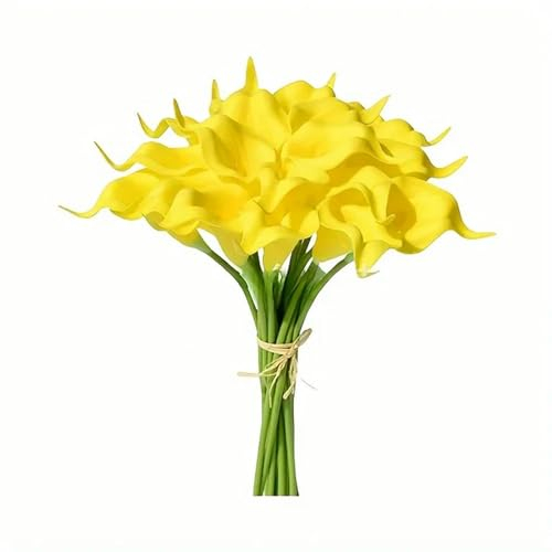 BREEZYHUE Künstliche Calla-Lilien, 35 cm, fühlen sich echt an, Hochzeitsstrauß, Brautdekoration, Party, Heimdekoration, Polyurethan, Gelb, 10 Stück