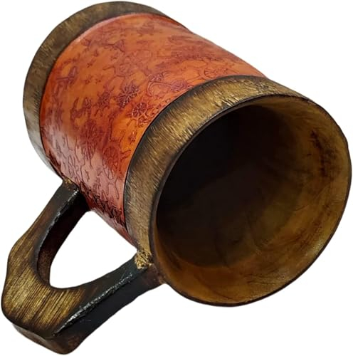 NAVIROCK Boccale da birra fatto a mano in legno rustico avvolto a mano intagliato a mano tazza di legno con ruota di ancoraggio