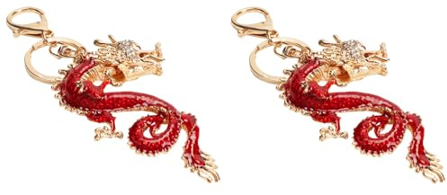 2 Pièces Porte-clés Dragon Chinois, Pendentif Porte-bonheur Dragon (longueur 6 cm) pour Sac à Main de Voiture (rouge)