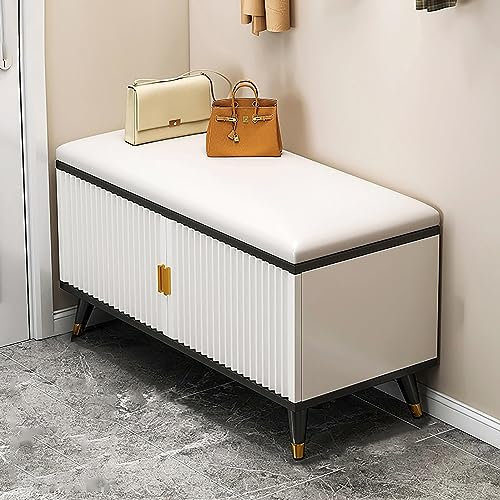 Luxuriöse Ottomane Schuhbank mit verstecktem Schrank und Sitz, moderner, schmaler Schuhregal, Organizer für High Heels, ideal für Eingänge und Flure, Schwarz / Gold, 60 x 50 x 30 cm