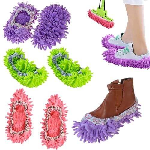 FHBHJNATC 6 Pièces Mopas de Limpieza Suelos, Zapatillas Mopa Felpilla, Fundas de Zapatillas Extraíbles y Lavables, Cubrezapatos Limpios, Cubrezapatos de Trapeador para Tareas Domésticas