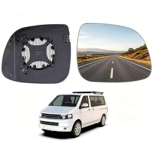 Beheiztes Außenspiegelglas Beifahrerseite Rechts mit Trägerplatte,heizbares Ersatzglas passend für VW Transporter T5 2010-2015, für VW Transporter T6 2016-2019,1 Stück