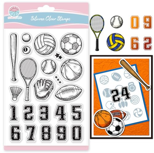 GLOBLELAND Klare Stempel Mit Sportbällen Zahlen Zum Gestalten Klare Silikonstempel Mit Basketball Fußballmotiven. Transparente Stempel Mit Volleyball Und Golfmotiven Zum Selbermachen Scrapbooking