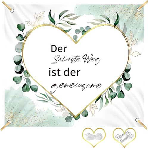 Forbabe Hochzeitsherz zum Ausschneiden 200x180cm Grün Hochzeitslaken mit 2 Scheren und 6 Meter Seil Herz zum Ausschneiden Perfekt für Hochzeitsdekorationen und Hochzeitsspiele