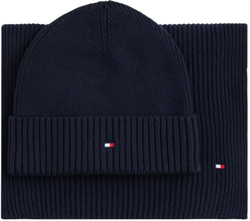 Tommy Hilfiger Uomo Set Regalo Flag Sciarpa e Berretto, Blu (Space Blue), Taglia Unica