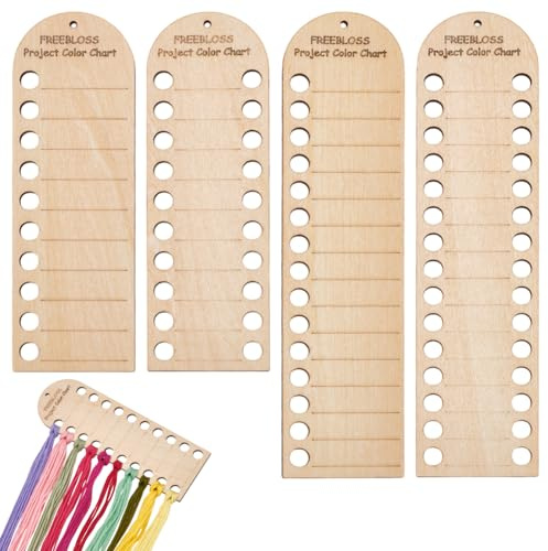 FREEBLOSS 4Pcs Project Color Chart Erasable and Reusable Wood Temperature Blanket Color Chart Wool Shade Organiser Card Blanket Planner for Thread Crochet Knitting Accessories,10/20/15/30 Holes