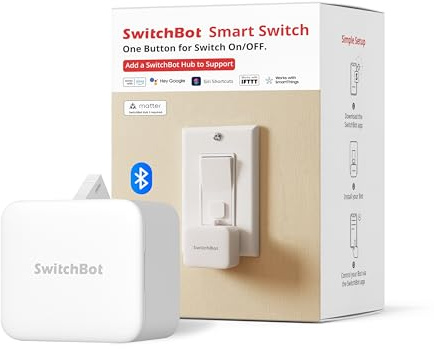 Switchbot Bluetooth Fingerbot Button Pusher for Rocker Switches – Turn Lights/Coffee On by App or Timer, No Tools, Optional Hub for Voice & Away Control, White
