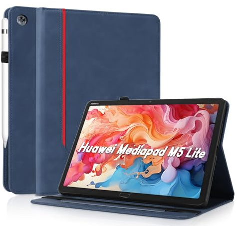 AsWant Hülle für Huawei Mediapad M5 Lite 10 BAH2-L09 BAH2-W09 BAH2-W19 BAH2-AL10, Ultradünne PU Leder mit Stand und S Pen Halter Schutzhülle Huawei Mediapad M5 Lite Hülle, Blau