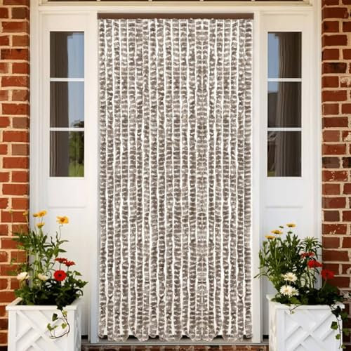 Fasba Insektenschutz Vorhang Fliegengitter Fliegenvorhang Türvorhang Flauschvorhang Fliegenschutz Balkontür Wohnzimmer Wohnwagen Taupe und Weiß 56x200 cm Chenille