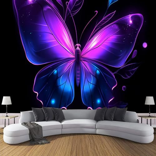 Psychedelische Lila Schmetterlings- Fototapete - Tierästhetik - Größe 260X175Cm (Breite X Höhe) Wandtapete Tapete, Wandbild Wandtattoo Dekoration - Tapete, Kinderzimmer, Kindertapete
