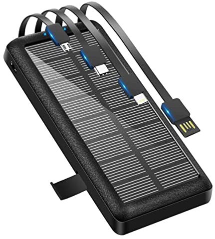 Power Bank Solare 30000mAh Caricabatterie Portatile Poverbank Batteria Esterna Powerbank con 4 Cavi Torcia LED