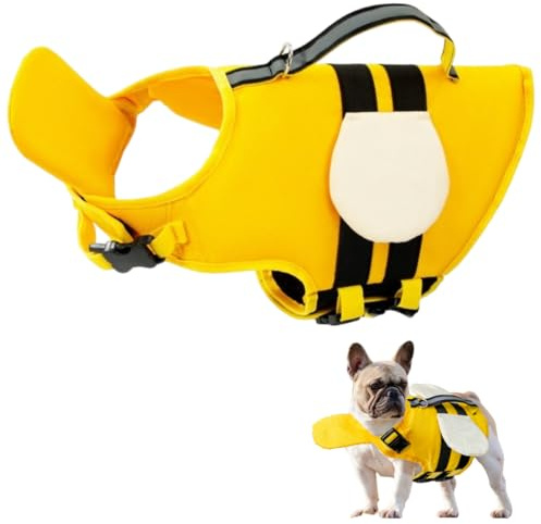 Little Bean Giubbotto di salvataggio per cani, regolabile, di sicurezza, con galleggiabilità superiore e maniglia di salvataggio, per cani di taglia piccola, media e grande (ape gialla, S)