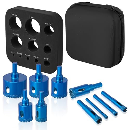Tile Hole Cutter Set,11 PCS Serrated Brazing Core Drill Bits with EVA Mould for Hole Saw Sets Guide Jig Hollow Core Drill Bits Cutter for Glass, Porcelain, Ceramic, Granite Stone