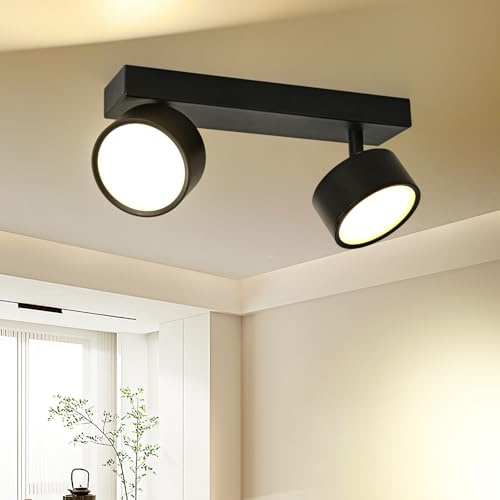 Doughelec Deckenleuchte LED Deckenlampe 2 Flammig Flur - Deckenstrahler Deckenlampe Schwarz 12W Warmweiß LED Deckenspot Modern Schwenkbar Lampe Strahler Wandlampe für Wohnzimmer Schlafzimmer Küche