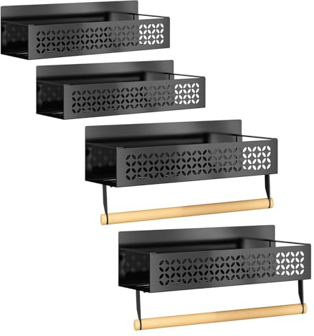 CHUENHEI 4 Stück Magnetisches Gewürzregal für Kühlschrank, 2 Größen Schwarz Kühlschrank Regal Magnetisch, Magnet Regal für Gewürze, Gläser, Flasche, 29,5x9,5x13,5cm und 27x8,5x7,5cm