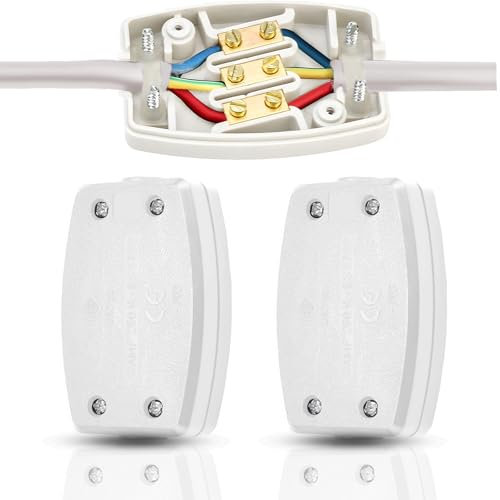 3 Way Terminal Electrical Junction Box – 2 Pack Waterproof Cable Connector Box with Terminal Blocks for Flat Wire, Power Cable & Indoor Wiring – Small Electric Wire Connection Boxes