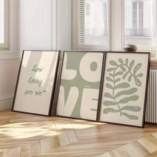 Ueiwffzo 3er Stilvolle Poster Set Grün Abstrakt Wandbilder Wohnzimmer Wandbild Modern Bilder Set Wanddeko Wohnzimmer Decor, Ohne Rahmen (30x40cm)
