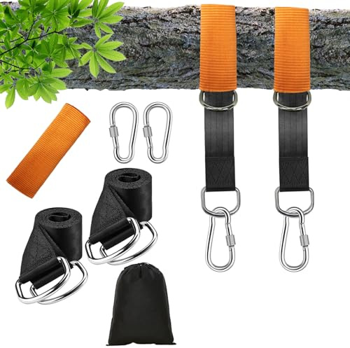 MINVOO Schaukel Befestigung 2 Stück Zubehör für Hängesessel Hängematte mit Verschleißfester Schutzabdeckung 100cm x 5cm Hält bis zu 450KG mit 2 Karabinern für Baumstämme, Halterungen (Schwarz 100cm)