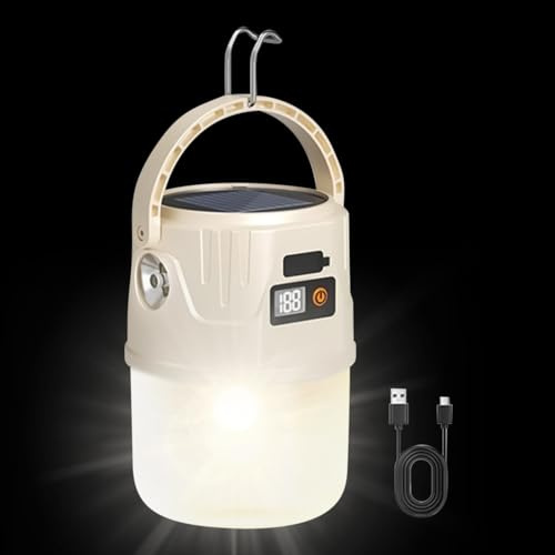 Lámpara de camping, linterna LED, lámpara solar con 2 modos, resistente al agua, gancho para tienda de campaña, senderismo, al aire libre