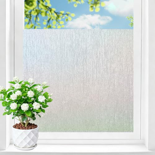 Shackcom Película para ventana con protección visual 90x400cm autoadhesiva opaca de vidrio esmerilado, película de protección visual estática con adhesión anti-UV, diseño con textura cepillada para