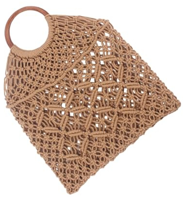 PLCPDM Bolso de mano a juego para mujer, bolsa de vacaciones, cuerda de algodón, para viajes, playa, playa, playa, bolso de mano tejido a mano, cuerda de algodón, viaje para uso diario, Khaki, One