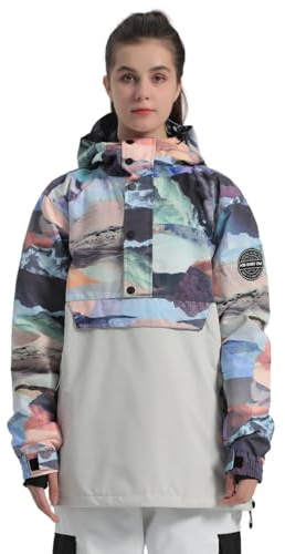 GSOU SNOW Damen Skijacke Snowboardjacke Winterjacke Schneejacke Anorak - Baggy Oversize 15K Wasserdicht Winddicht Atmungsaktiv Warm mit Kapuze